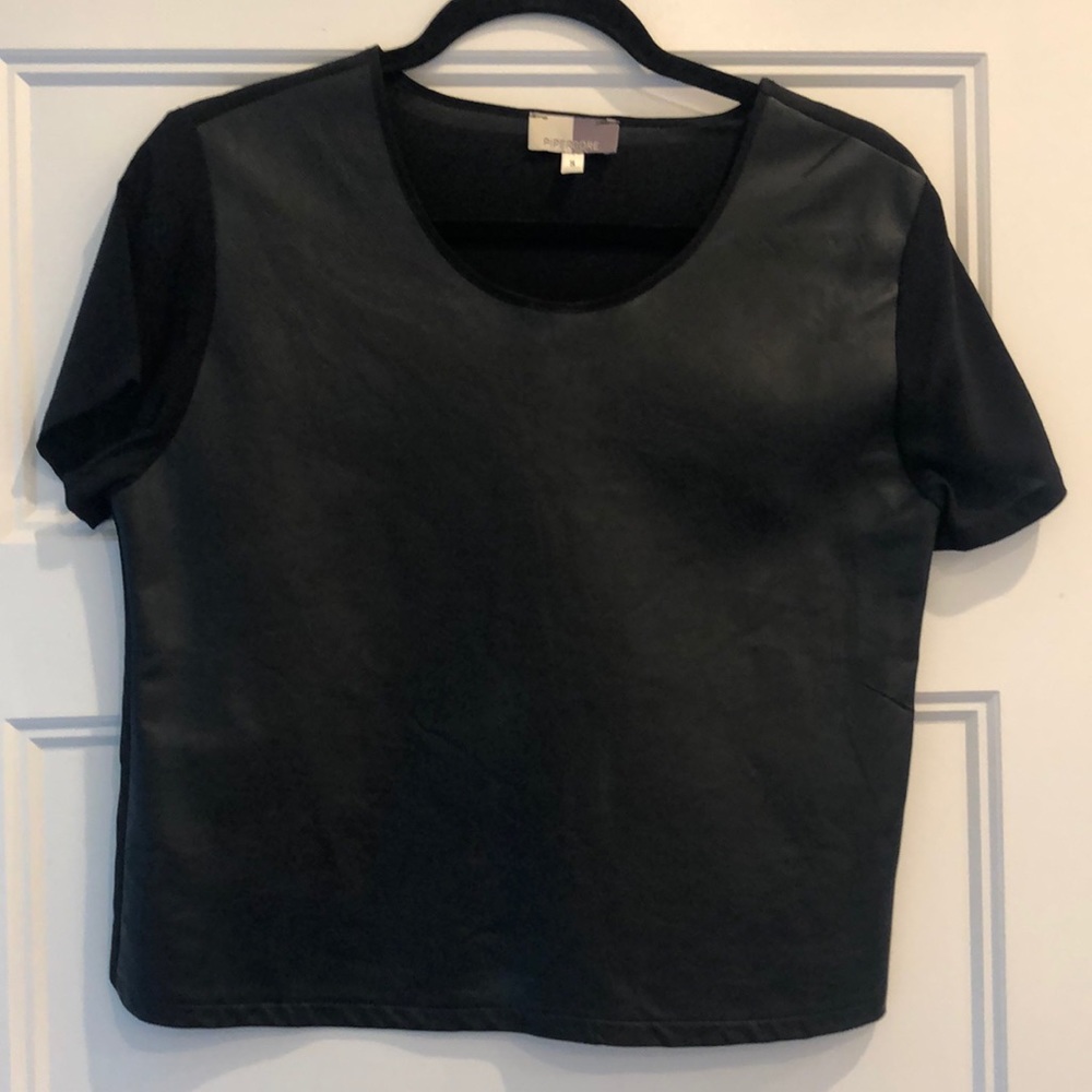 Piper gore Leather and silk t shirt Sz sm